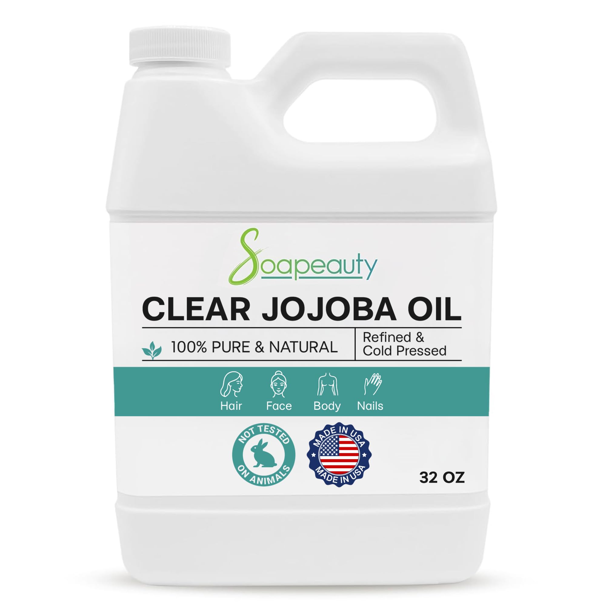 Soapeauty Huile de Jojoba Claire — bouteille transparente prête à hydrater peau et cheveux.