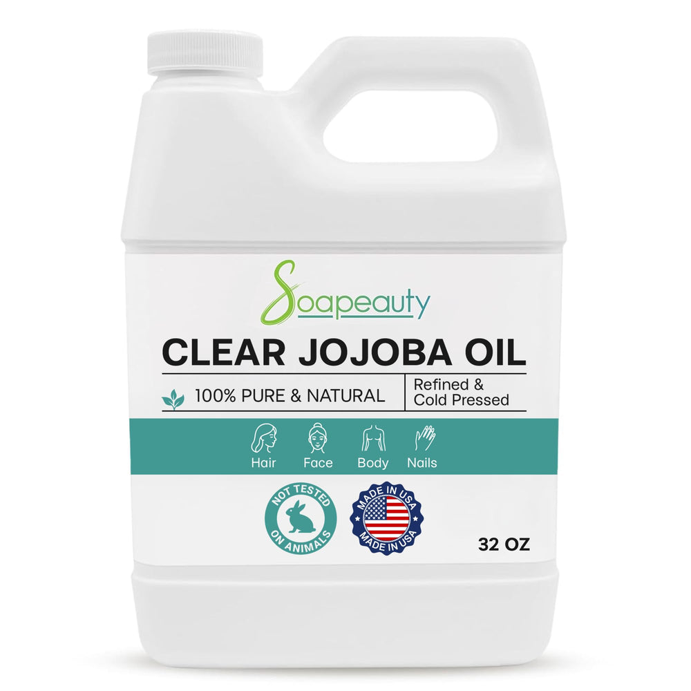 Soapeauty Huile de Jojoba Claire — bouteille transparente prête à hydrater peau et cheveux.