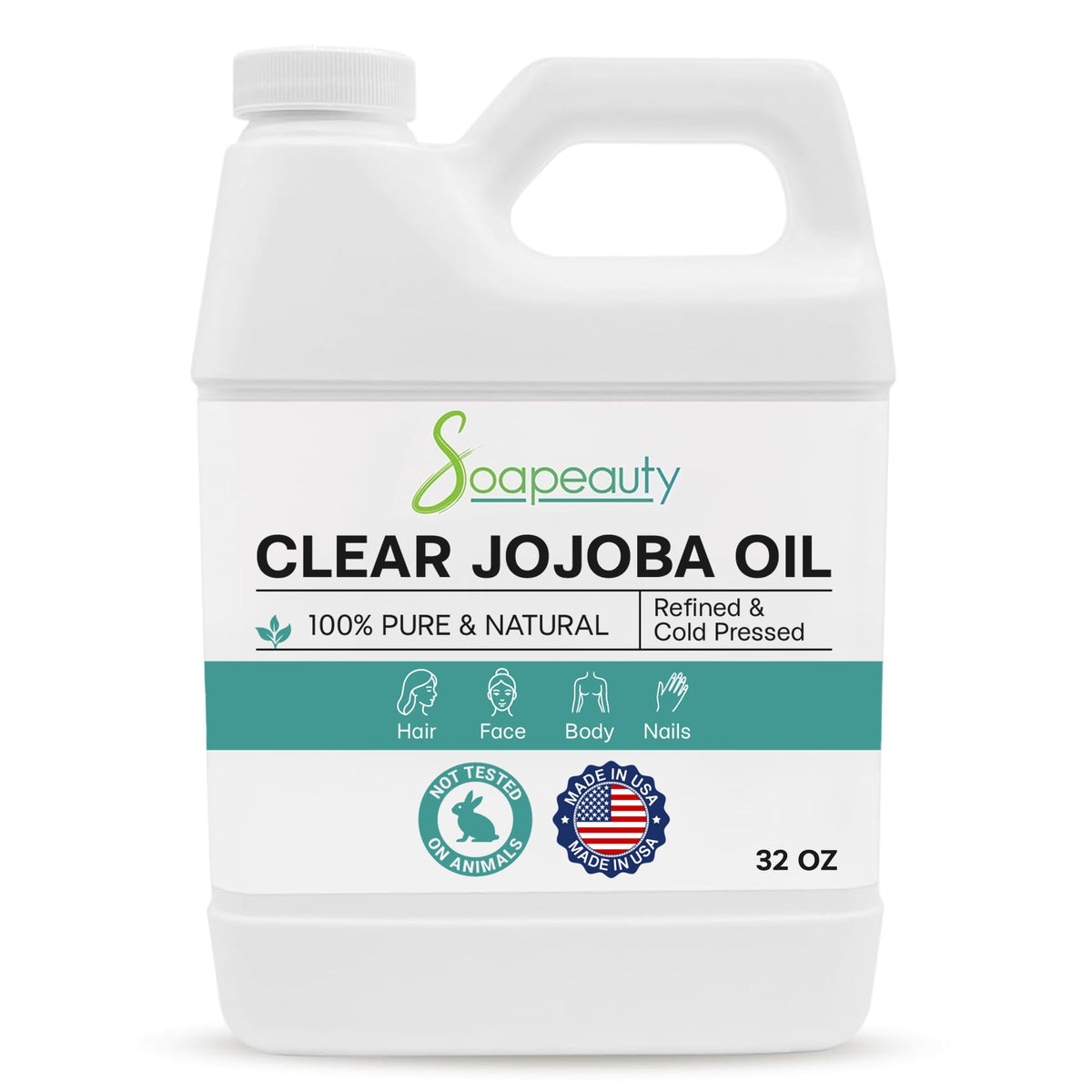 Soapeauty Huile de Jojoba Claire — bouteille transparente prête à hydrater peau et cheveux.