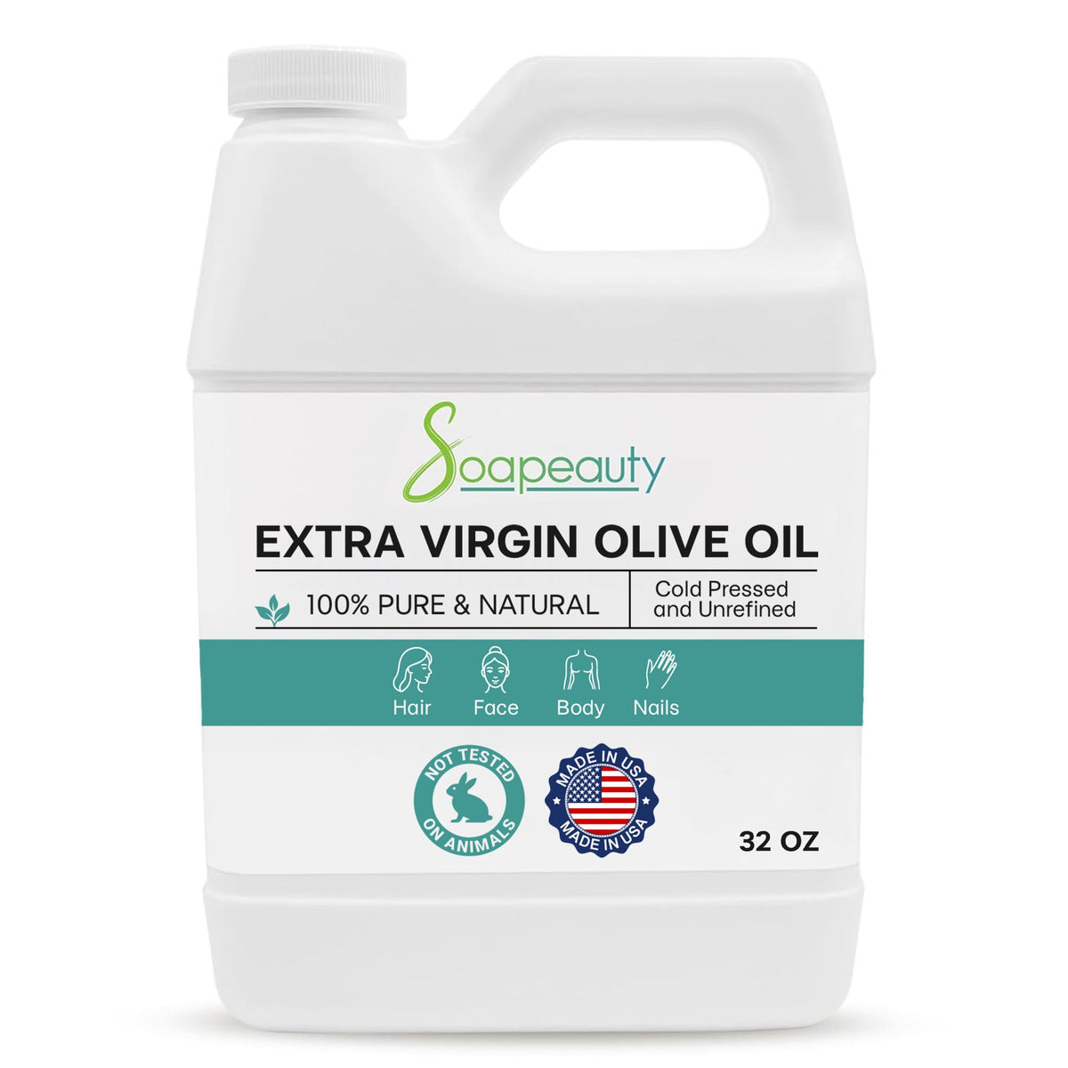 Soapeauty Huile d'Olive Extra Vierge — bouteille pompe, hydratation durable pour la peau.
