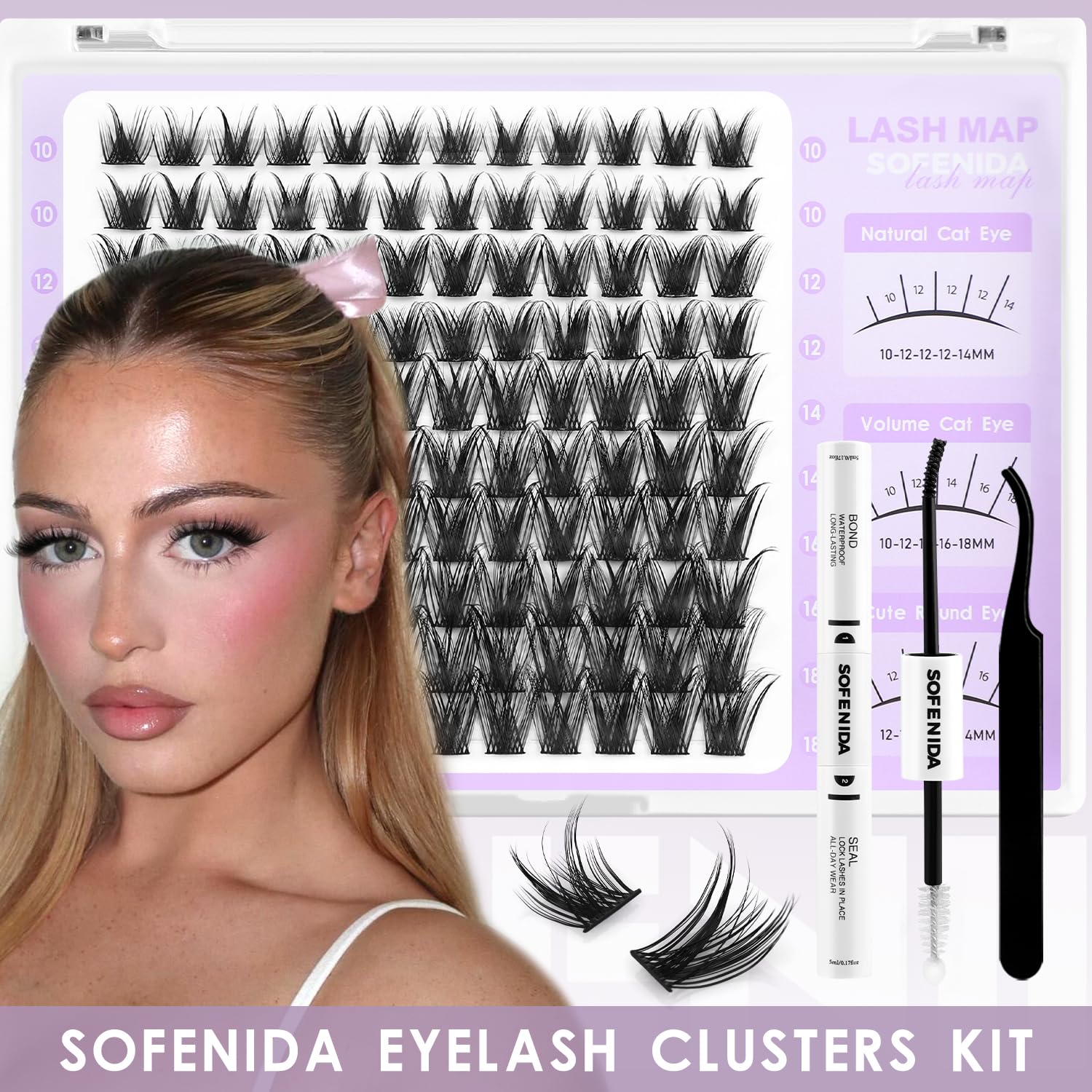 Ensemble cils SOFENIDA 10–18 mm pour varier longueur et volume.