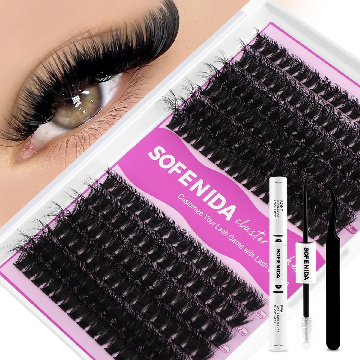 SOFENIDA kit extensions cils clusters épais 60D/80D pour volume intense.