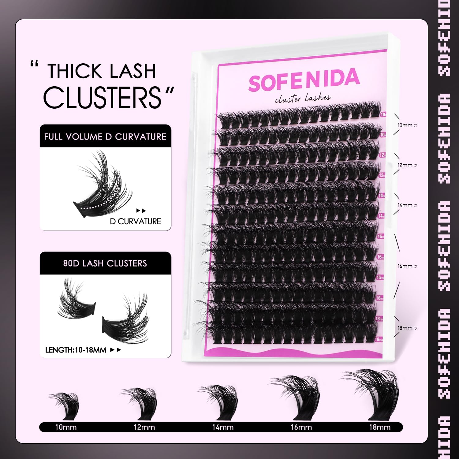 SOFENIDA Lash Clusters 10-18mm : volume personnalisé à domicile