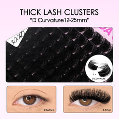 SOFENIDA extensions cils 300D, longueur 12-25mm pour un regard volumineux.