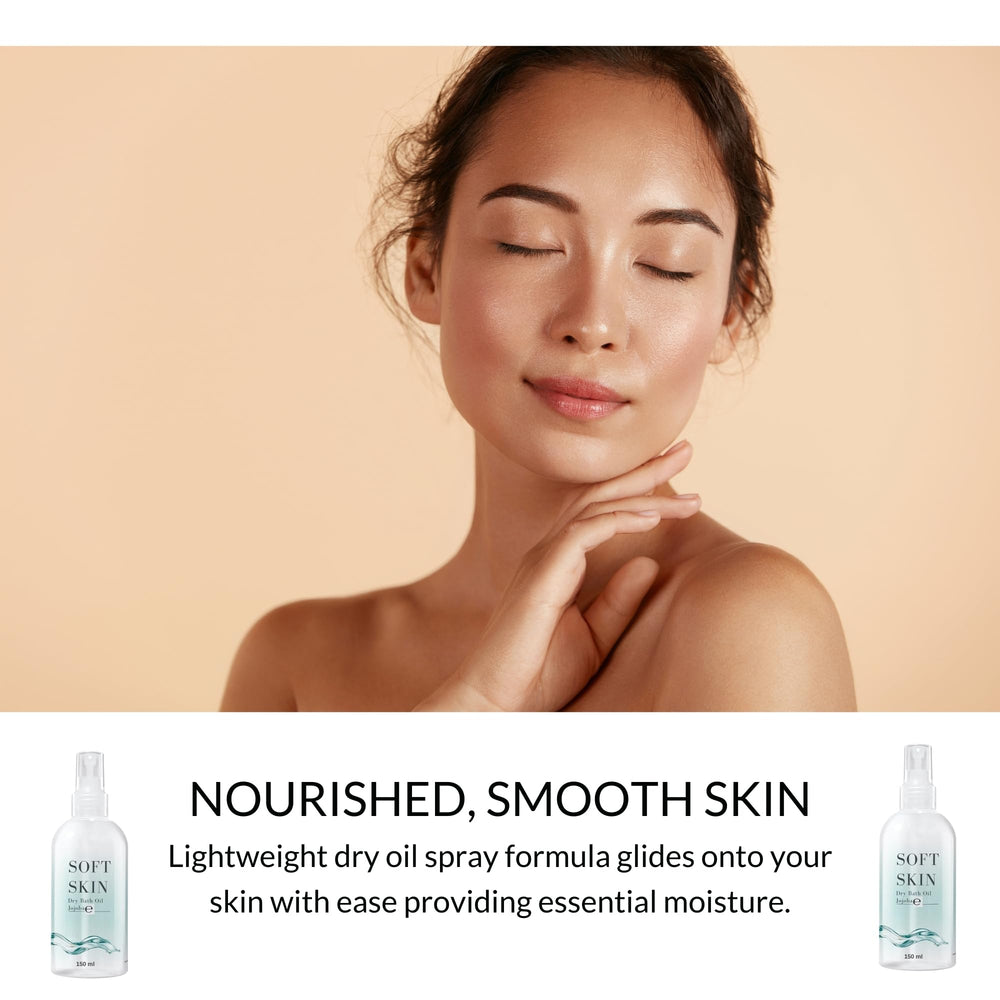 Soft Skin Jojoba Original Dry Oil Spray after-shower application demonstrating quick absorption.