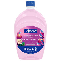Softsoap lavender and shea butter bottle pours, creating rich cleansing lather.