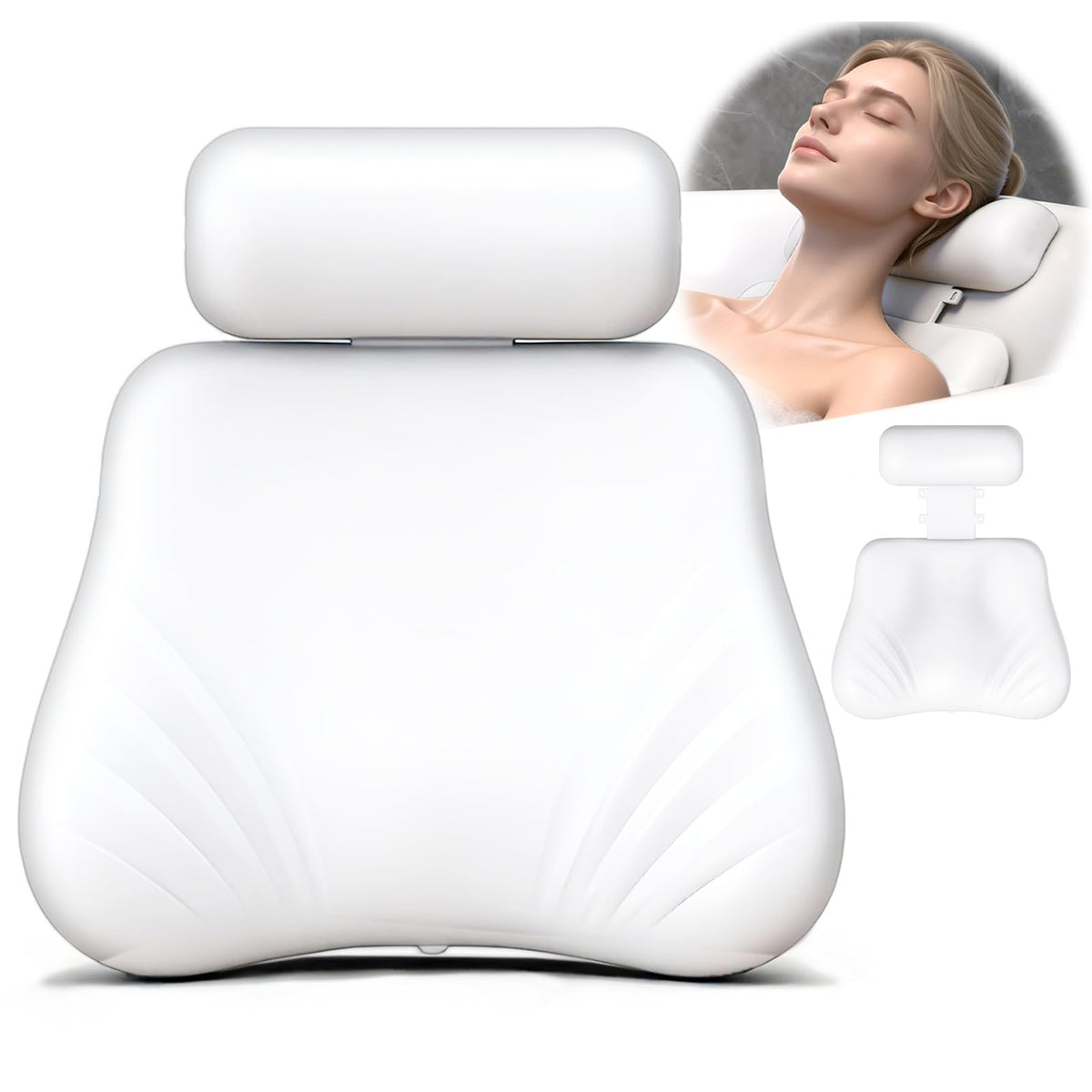 Oreiller de bain SOGUELIN en silicone avec hauteur reglable pour un soutien personnalisé.