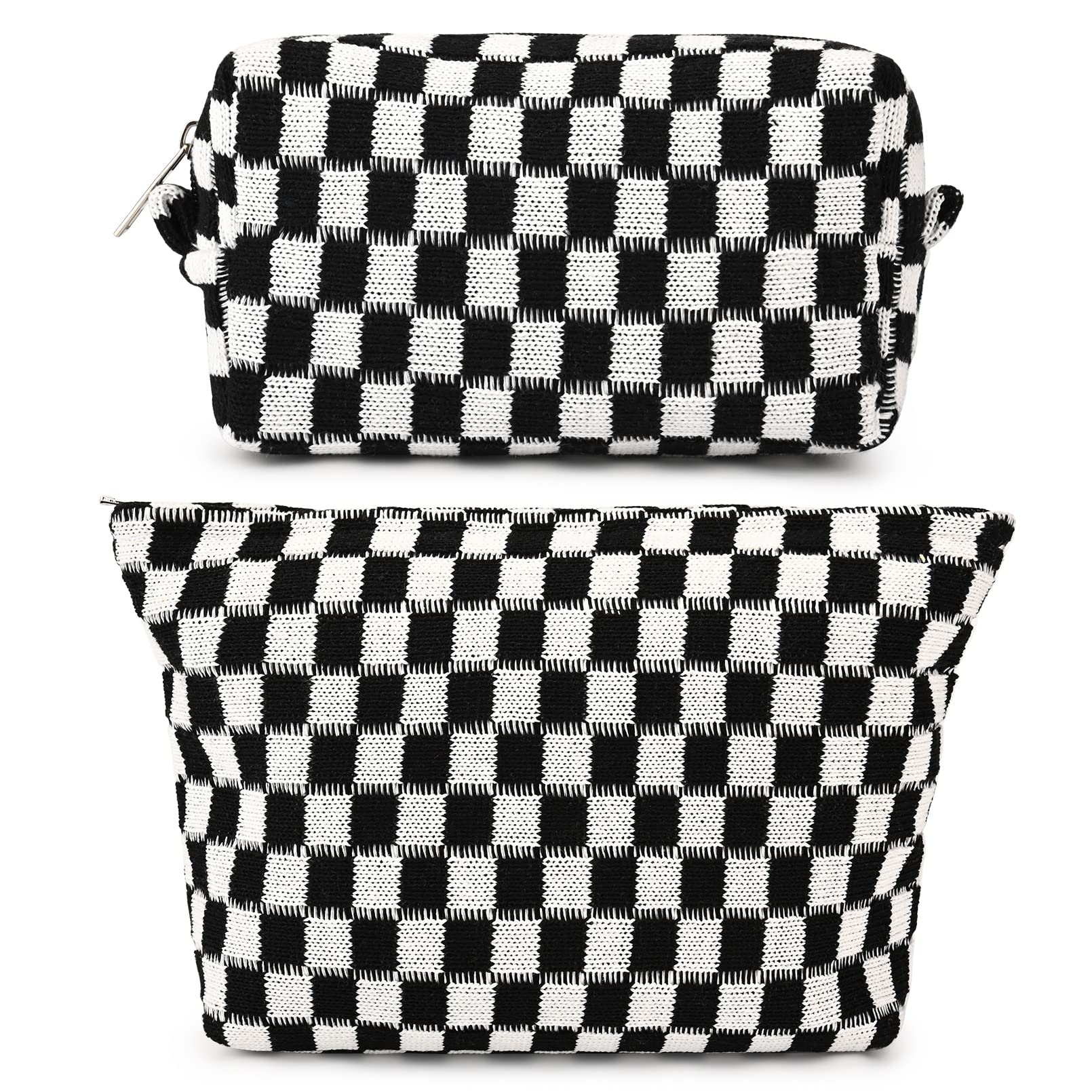 SOIDRAM sac maquillage carreaux, grande capacité idéale pour ranger palettes et pinceaux en voyage.
