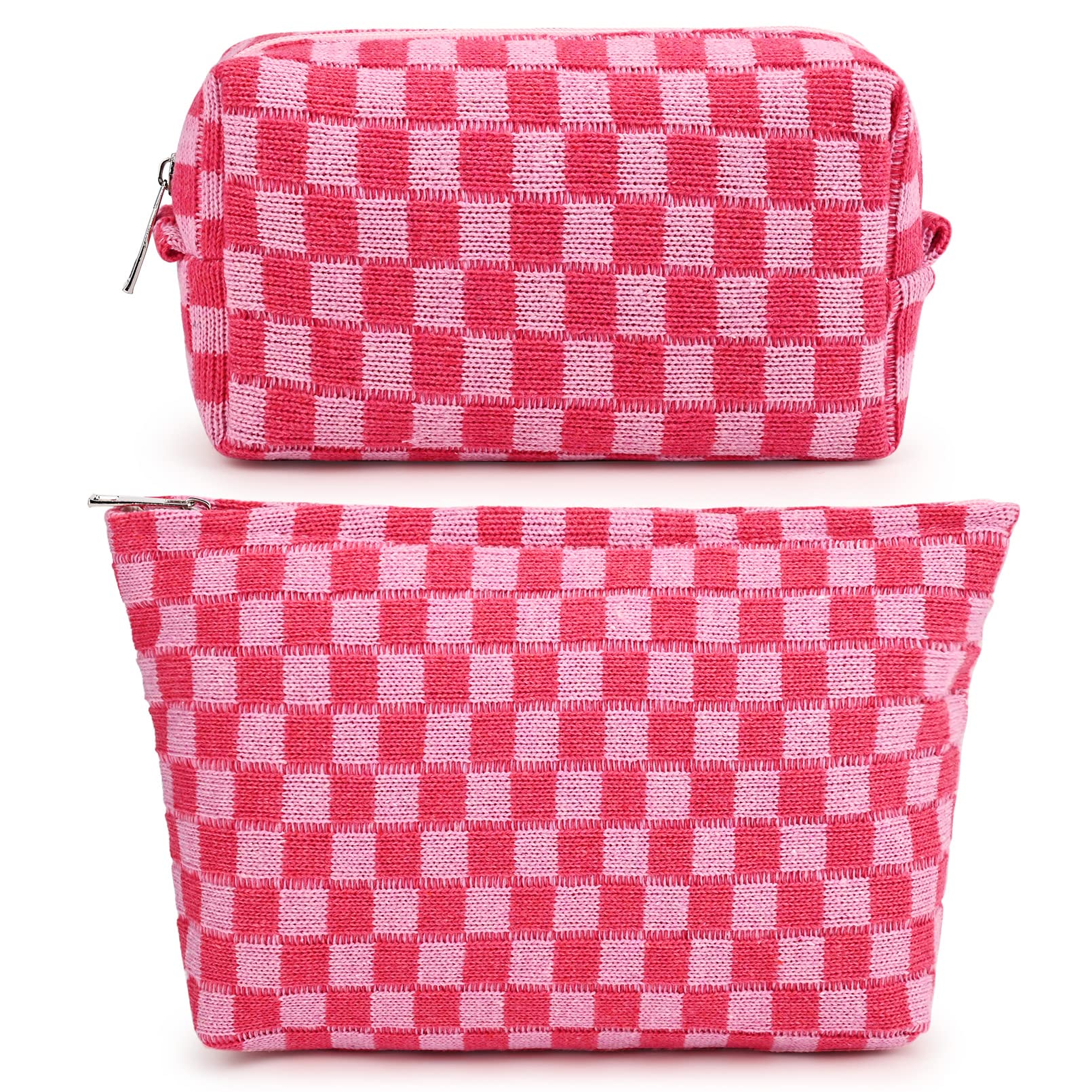 soidram sac maquillage carreaux rose rouge, rangement élégant pour vos produits beauté