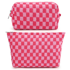 soidram sac maquillage carreaux rose rouge, rangement élégant pour vos produits beauté