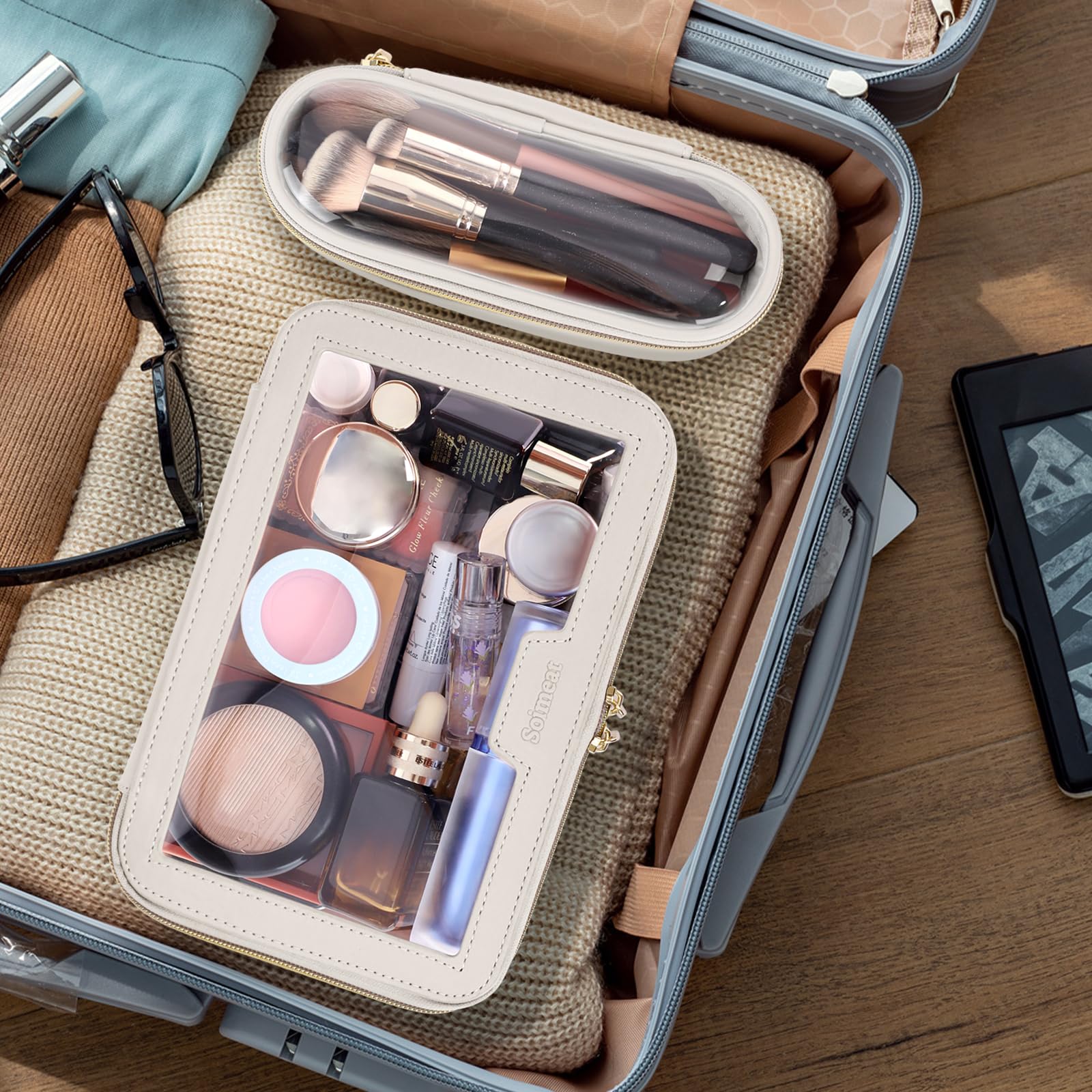 Soimeat coffret-maquillage transparent en PU; nettoyage facile et durable.