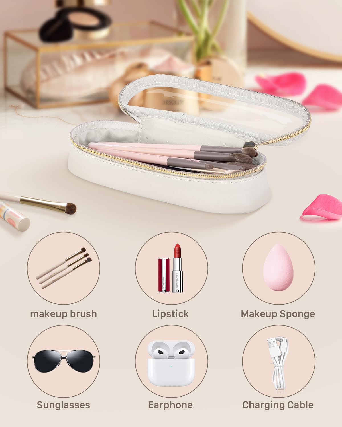 Soimeat étui pinceaux maquillage cuir PU transparent, matière durable et facile à nettoyer.