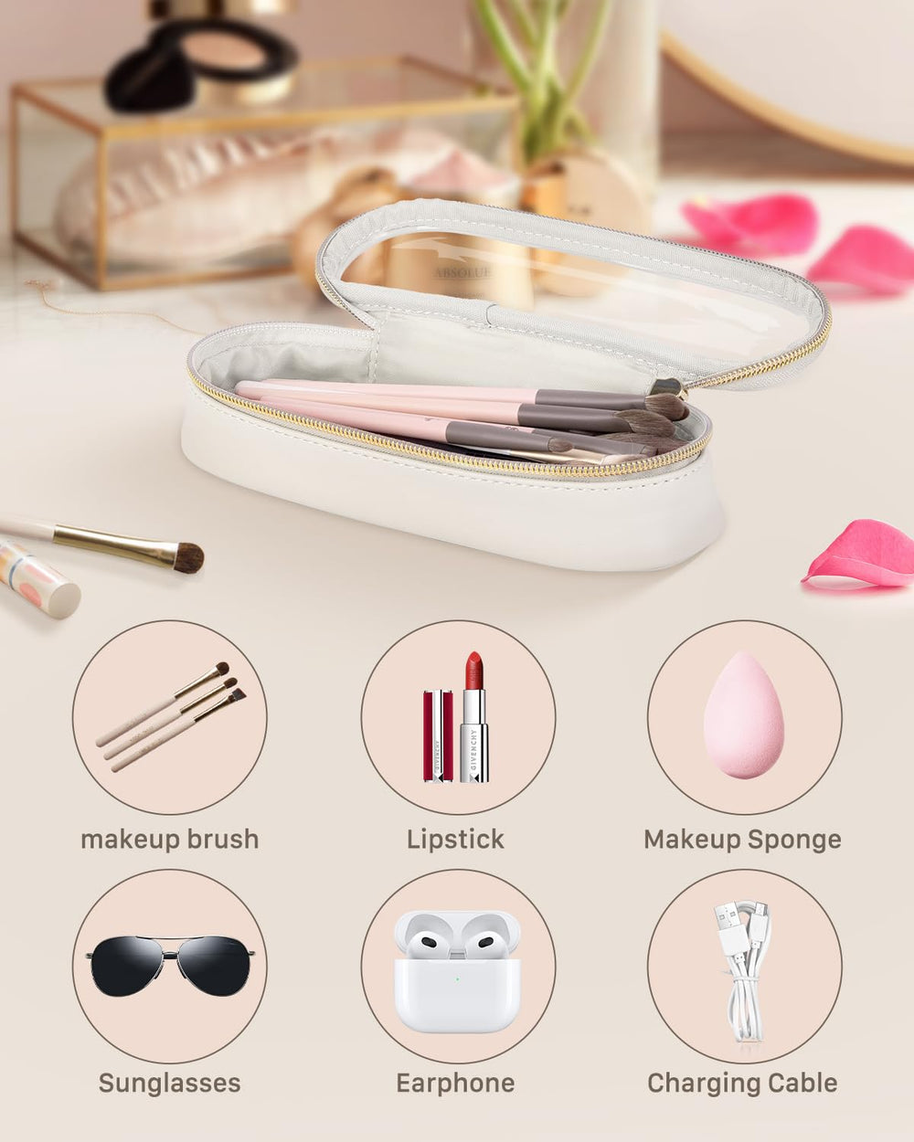 Soimeat étui pinceaux maquillage cuir PU transparent, matière durable et facile à nettoyer.