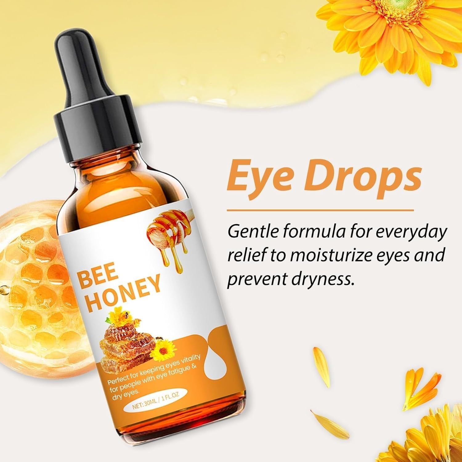 Soins des yeux au miel: bouteille compacte pour hydratation rapide en déplacement.