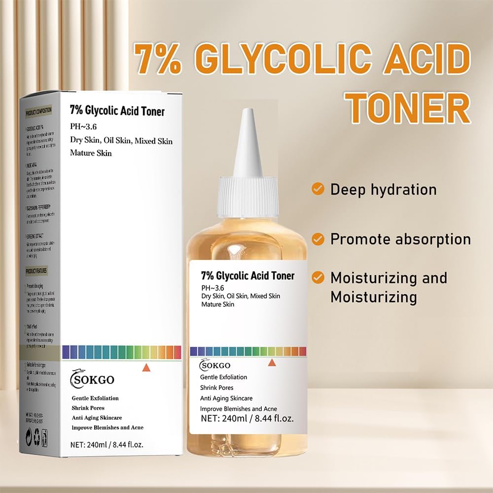 Sokgo tonique glycolique 7% – pores resserrés et peau au toucher plus lisse.