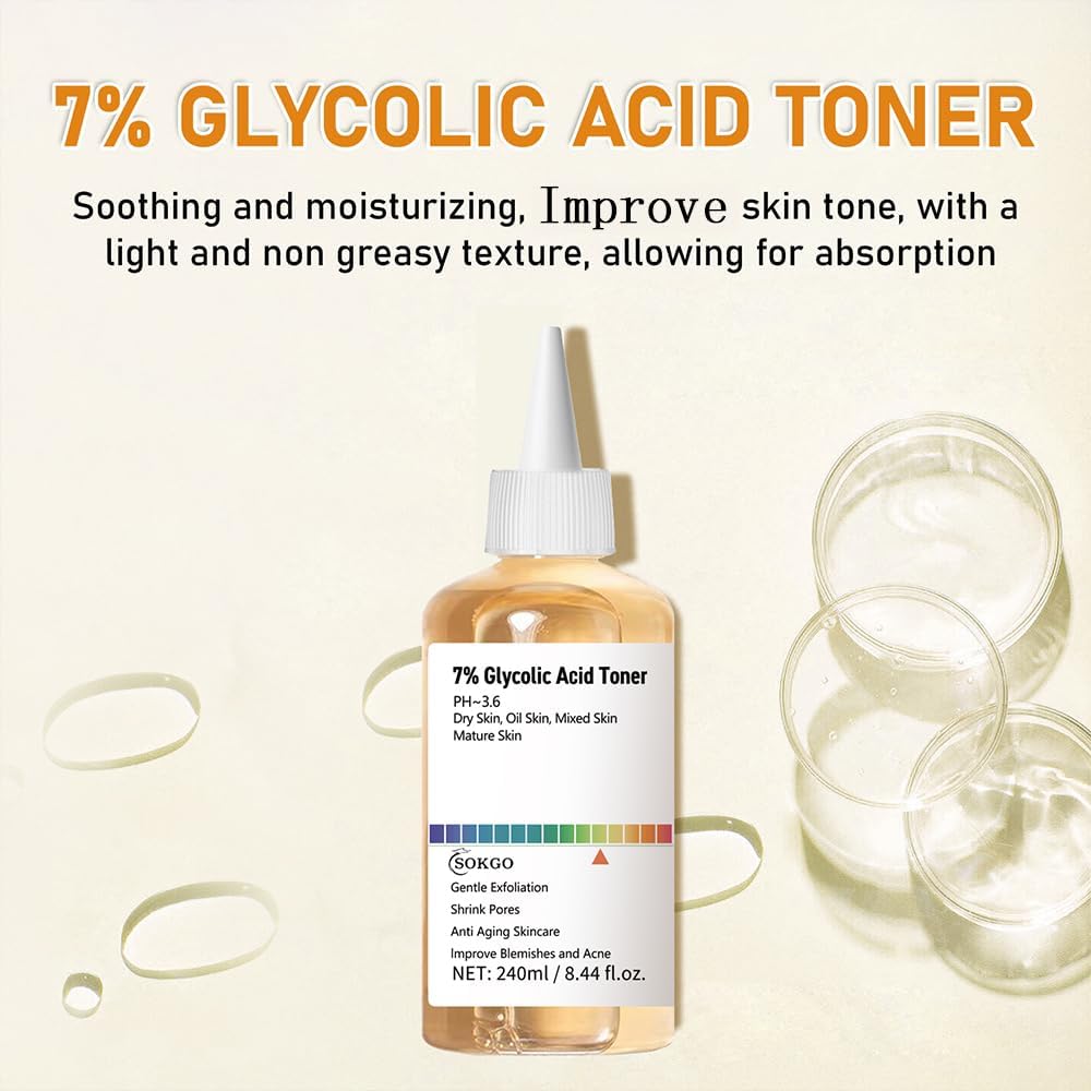 Sokgo tonique glycolique 7% – peau rafraîchie et hydratée sans tiraillement.