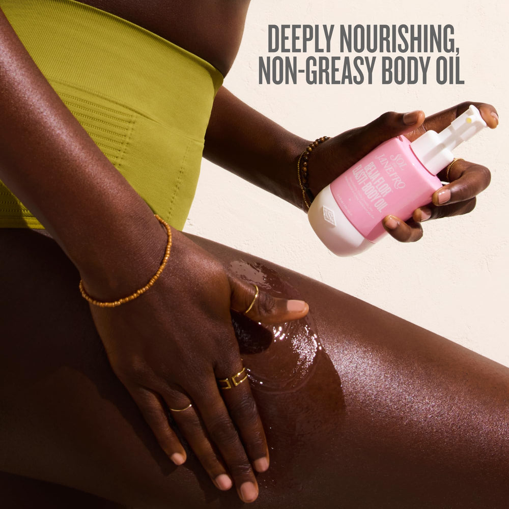 Emballage Beija Flor Elasti-Body Oil sur étagère de salle de bain