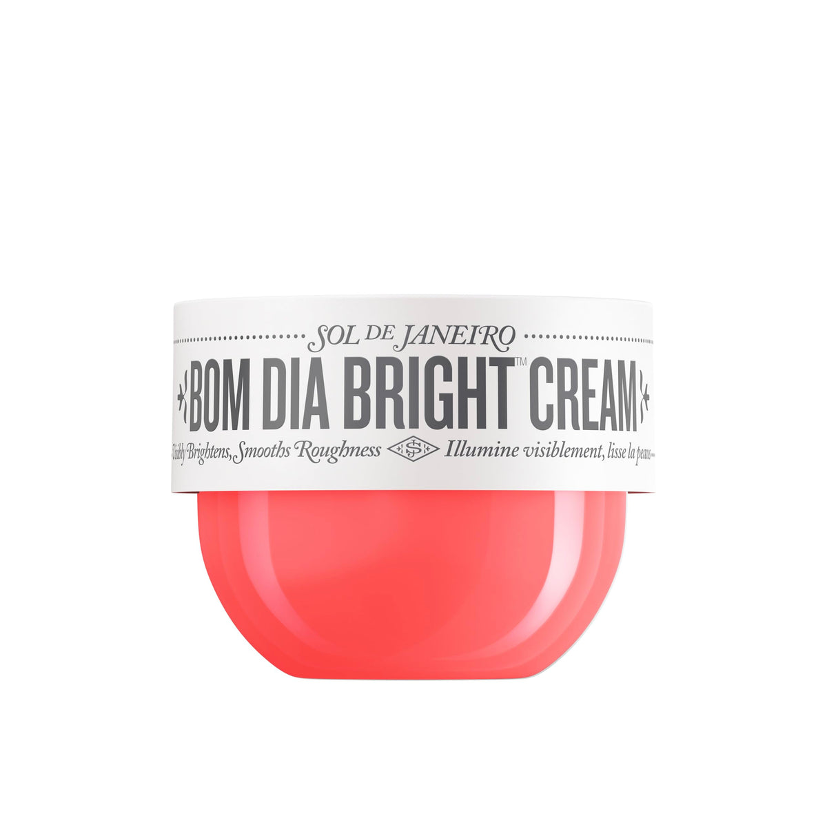 Sol de Janeiro Bom Dia AHA Crème Corps emballage voyage, éclat léger et hydratation durable.