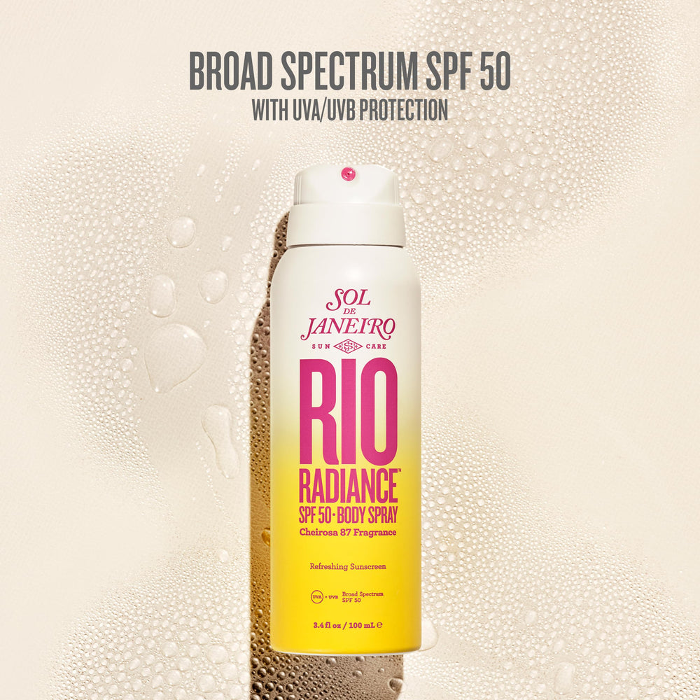 Rio Radiance SPF50 de Sol de Janeiro, brume légère sur peau sans traces blanches