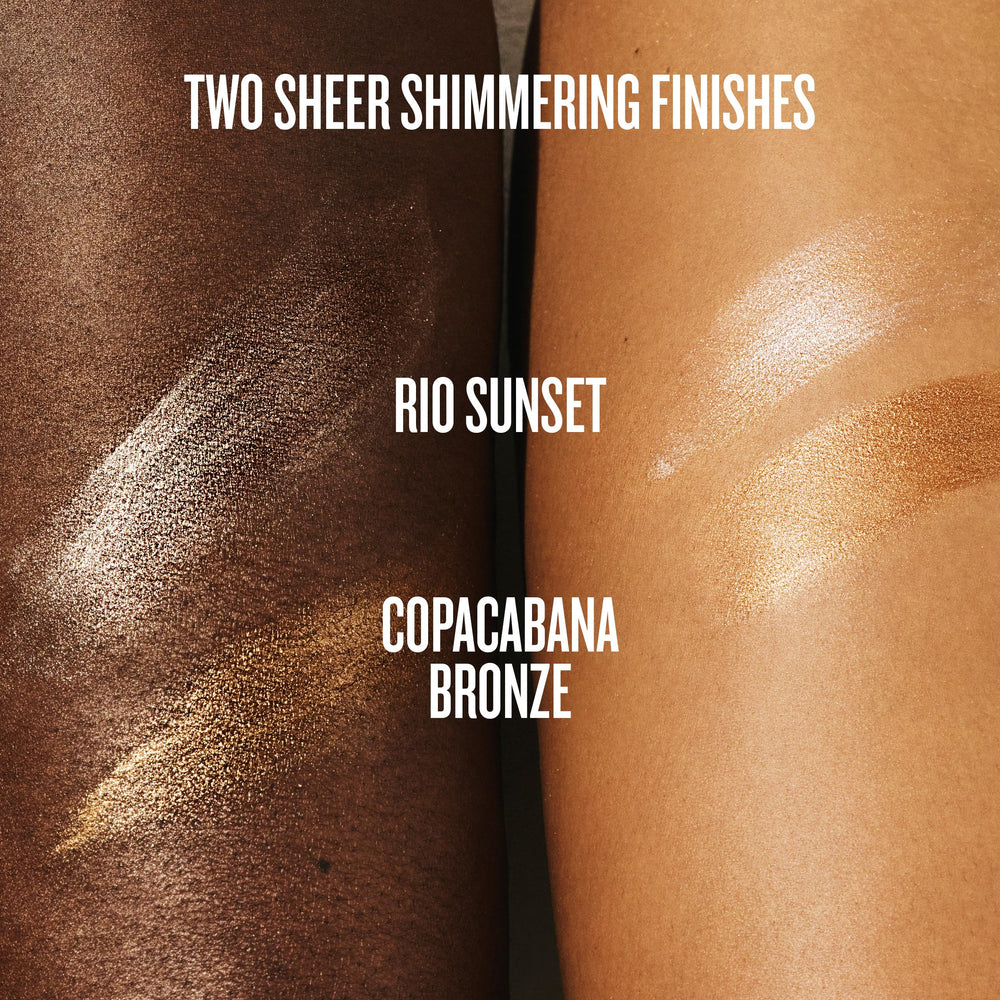 Finition champagne Rio Sunset Glow Oil sur la peau.