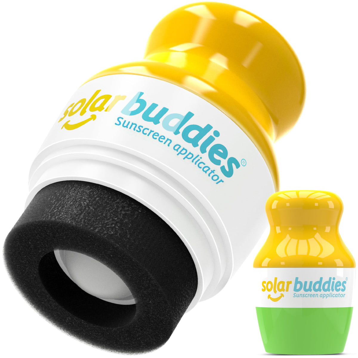 Solar Buddies applicateur crème solaire rouleau-éponge vert, distribution homogène.