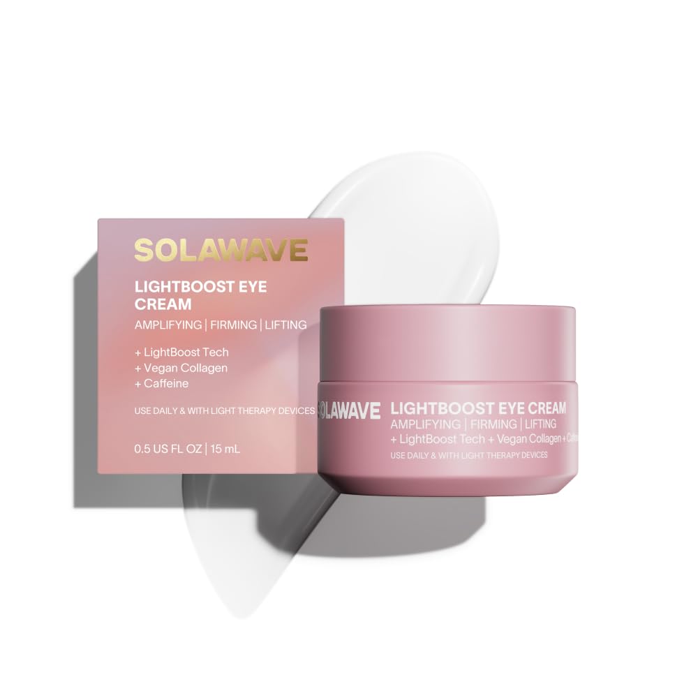 Solawave LightBoost Crème Yeux dans emballage élégant, prête à hydrater et préparer la peau.