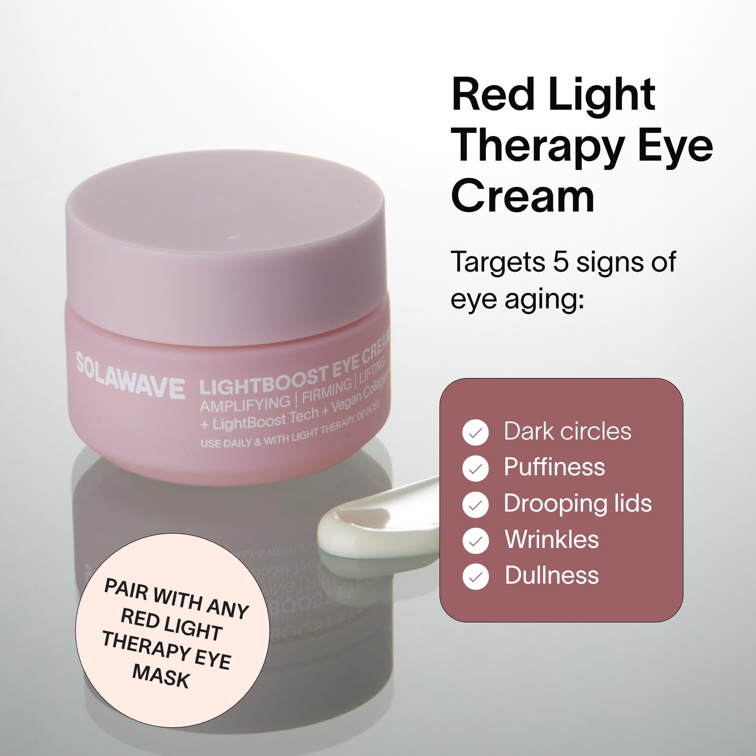 Solawave LightBoost Crème Yeux tube professionnel, facilite application précise et rapide.