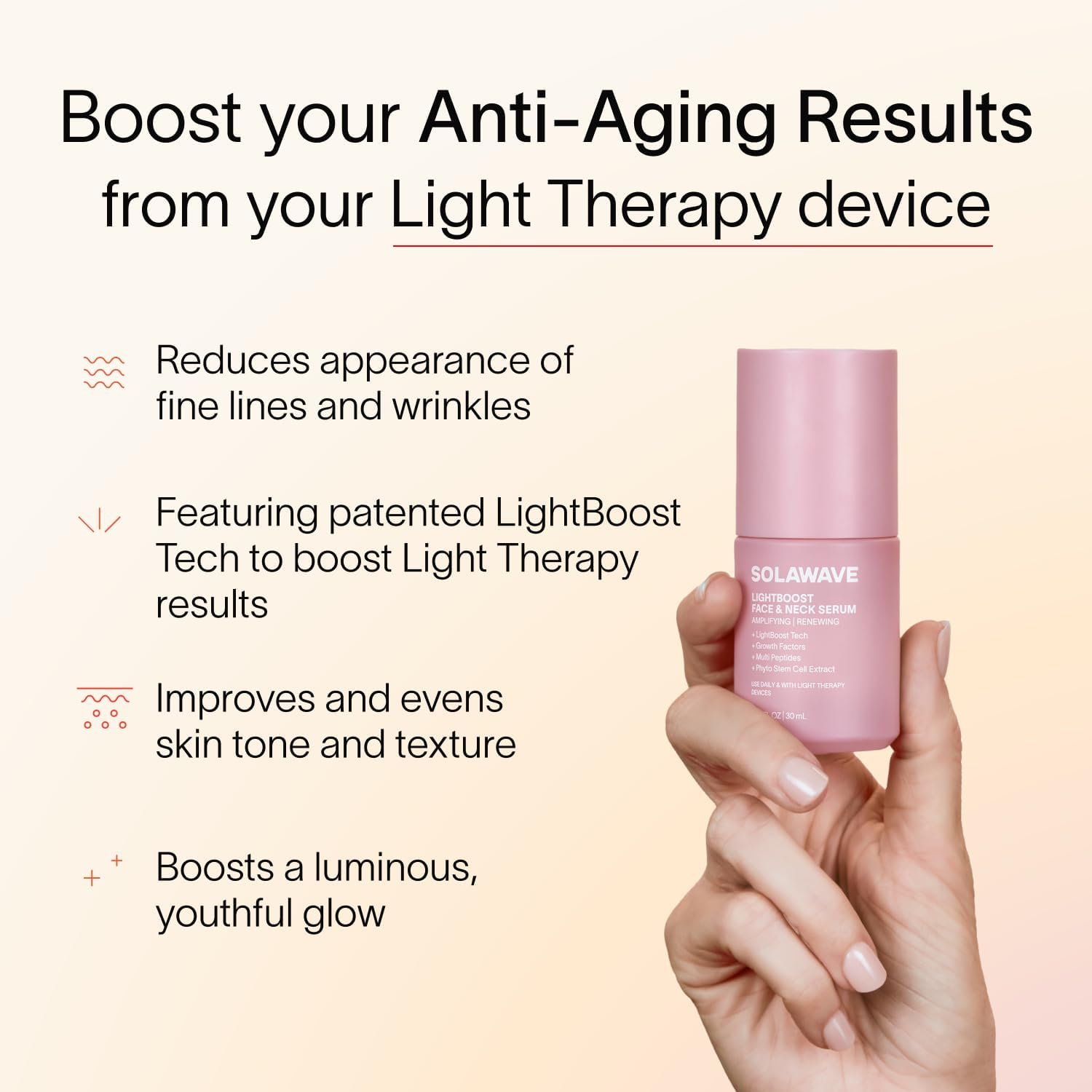 Texture légère du sérum Solawave LightBoost, absorption rapide.