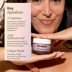 Ingrédients clés: acide hyaluronique et peptides dans Solawave Crème Nuage Probiotique.