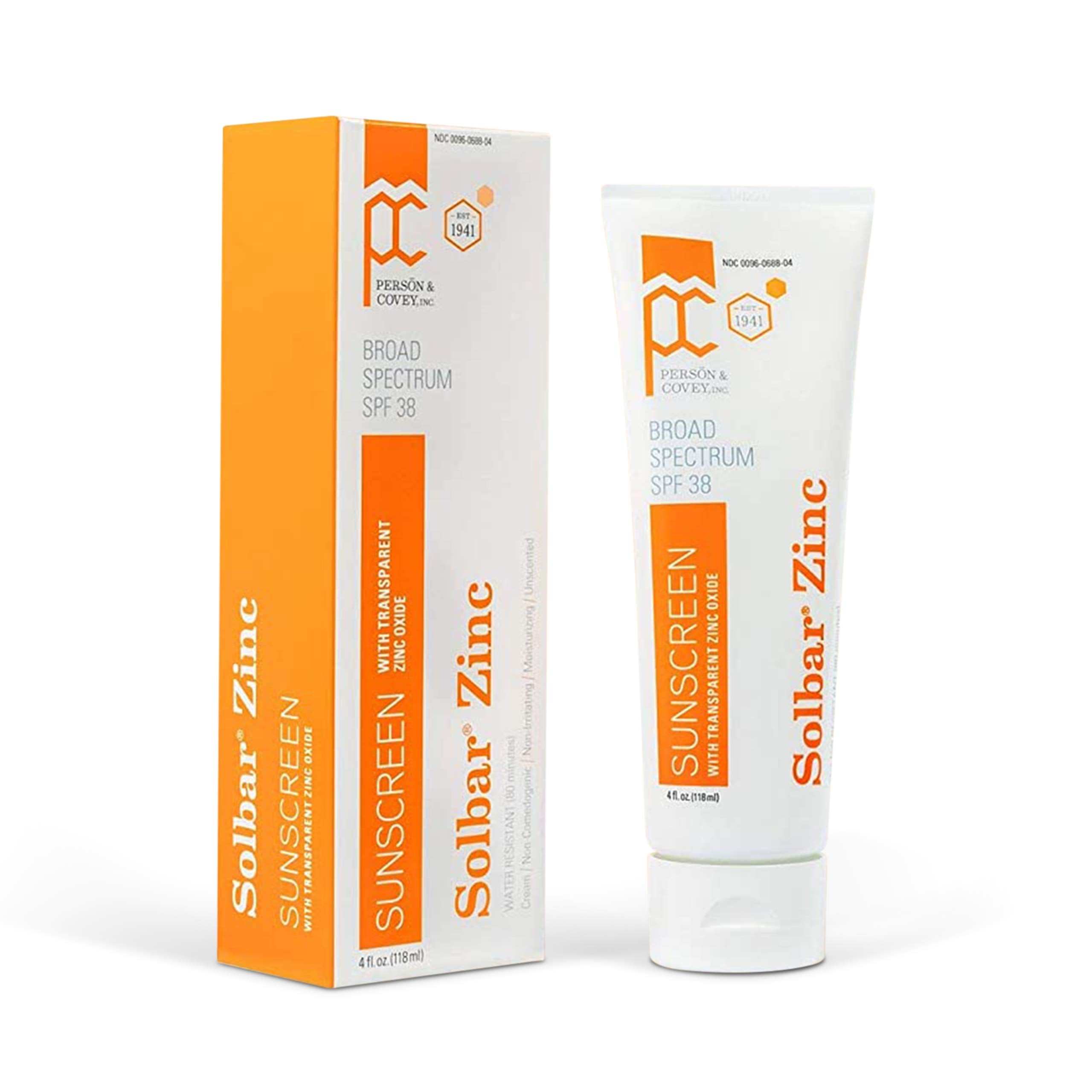Solbar crème zinc transparent SPF 38 dans sa bouteille de 118 ml, texture légère prête à l usage.