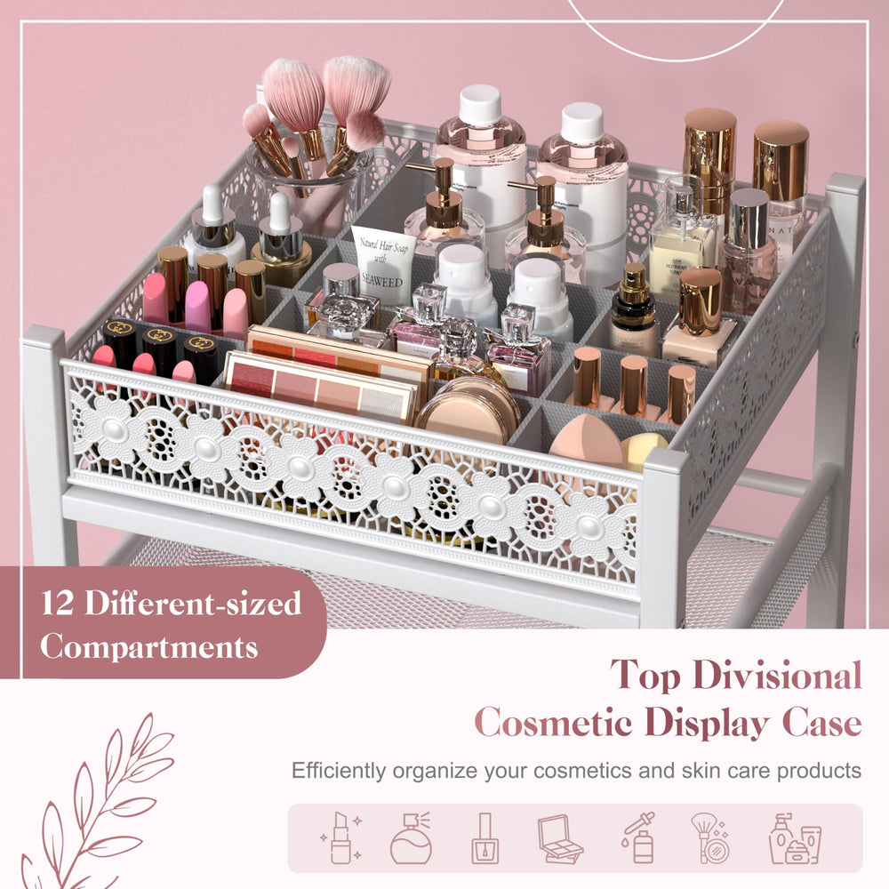 SOLIMINTR Range soins peau et accessoires avec étagères élégantes pour vanity.