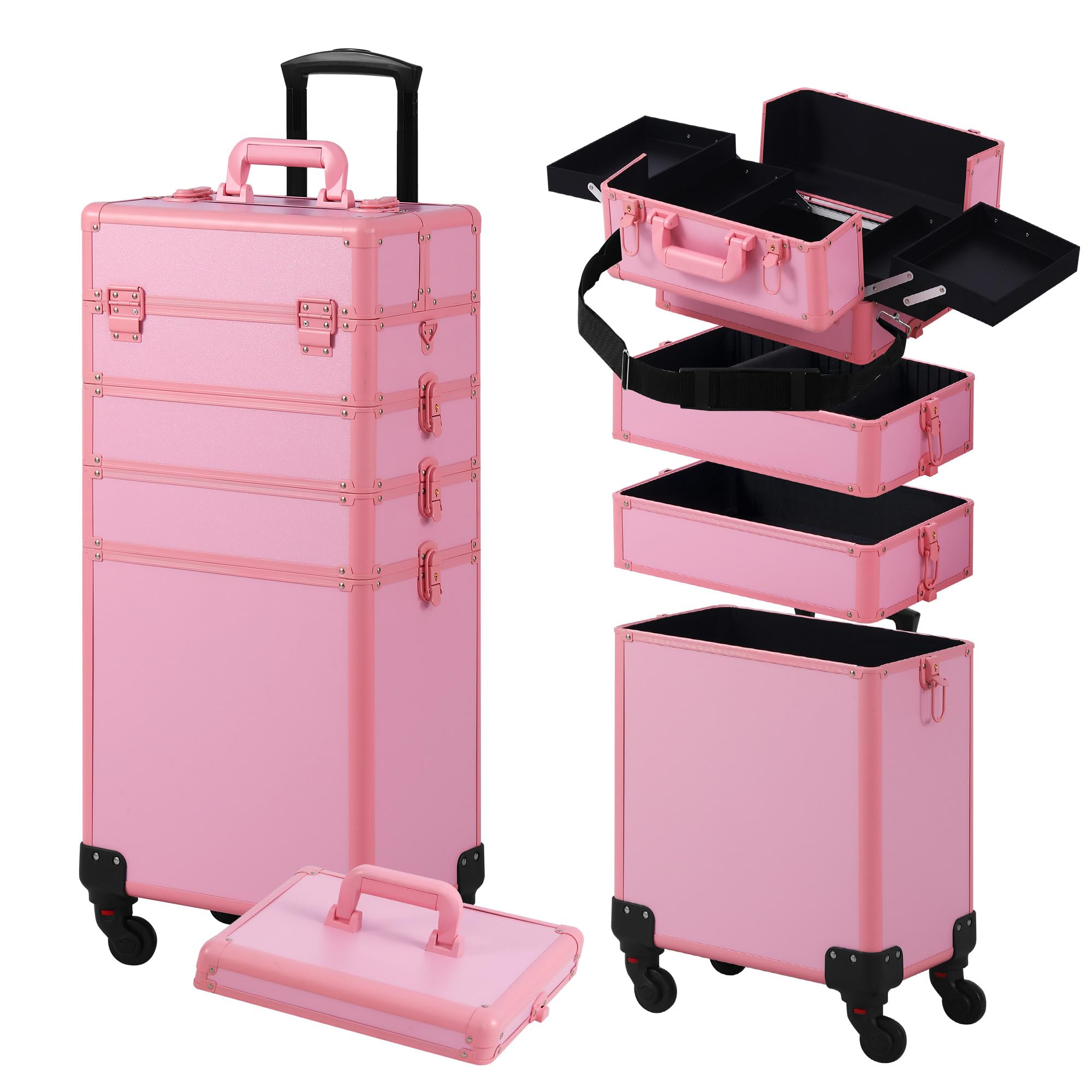 Somduy malle maquillage rose, design élégant et pratique pour déplacements.