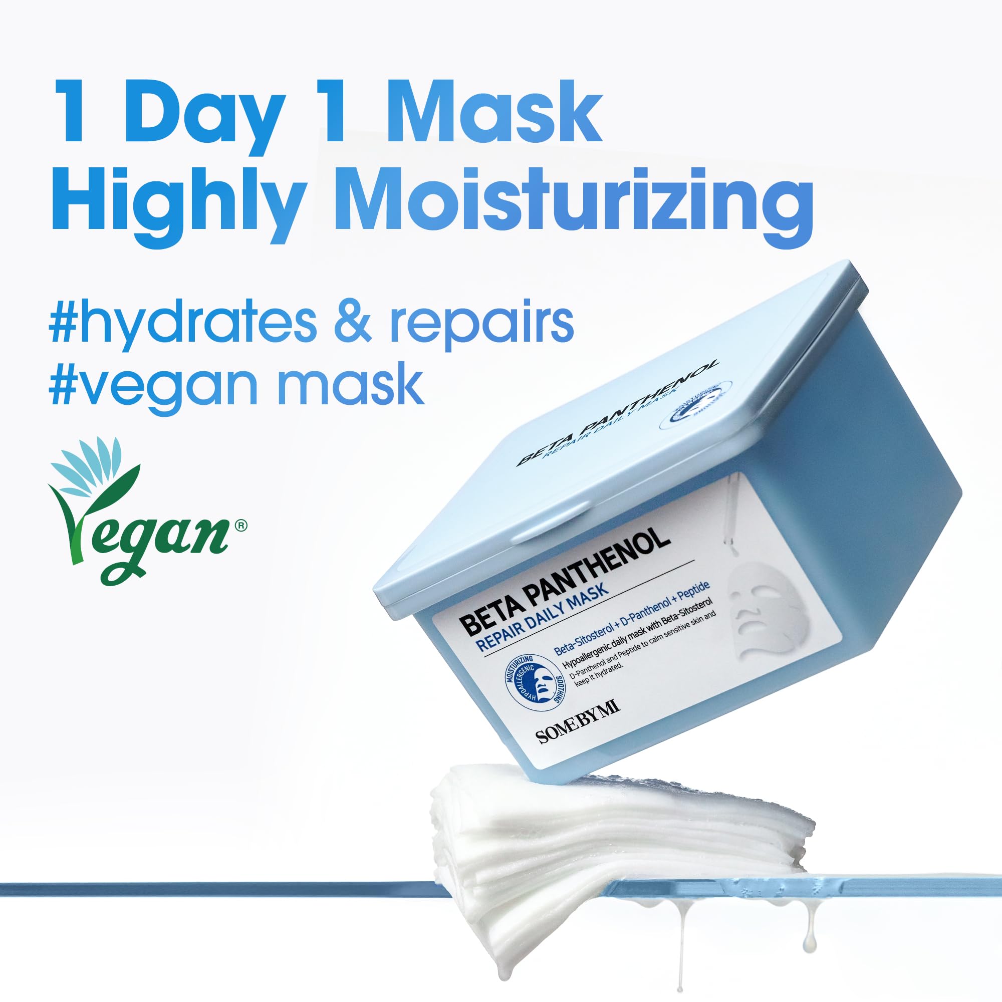 SOME BY MI Beta-Panthenol Repair Daily Mask premier-plan montrant les ingrédients hydratants.
