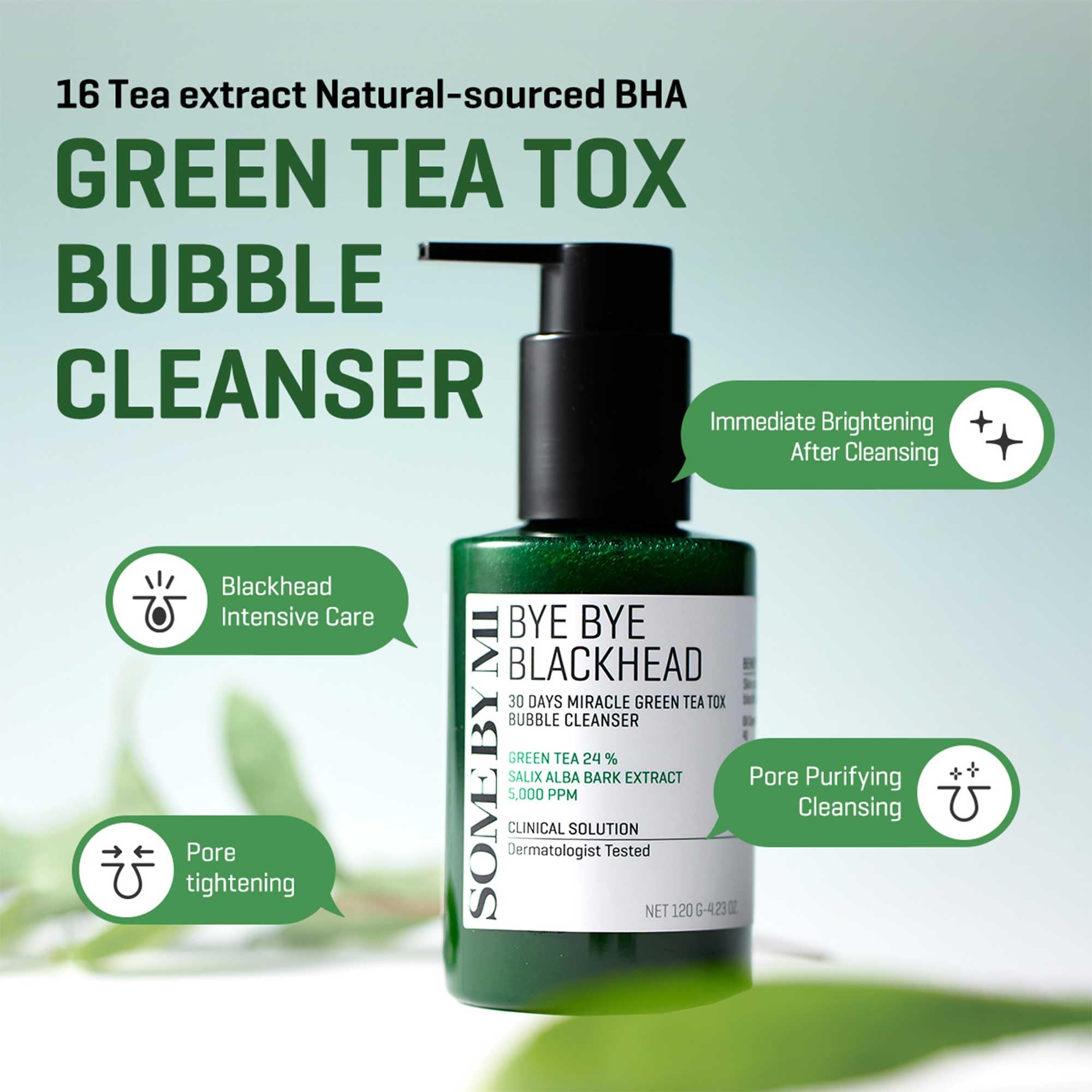 SOME BY MI Bye Bye Blackhead Bubble Cleanser, mousse crème se forme avec l’eau pour un nettoyage efficace.