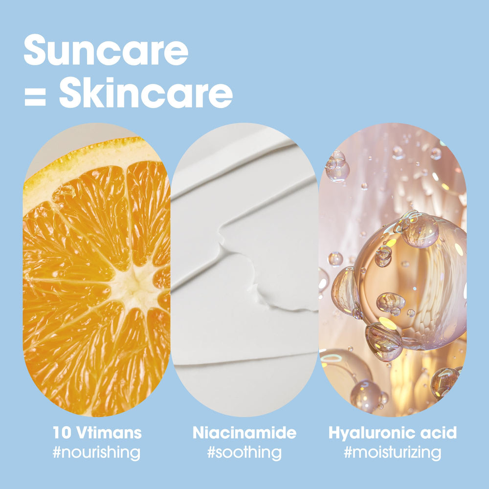 Application de SOME BY MI V10 Hyal Air Fit crème solaire sur le visage