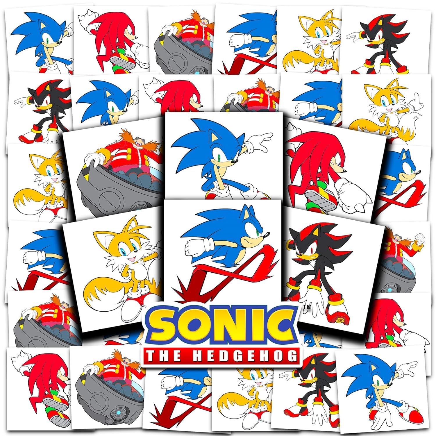 Sonic the Hedgehog tatouages 2x2 perforees, application rapide et amusante.