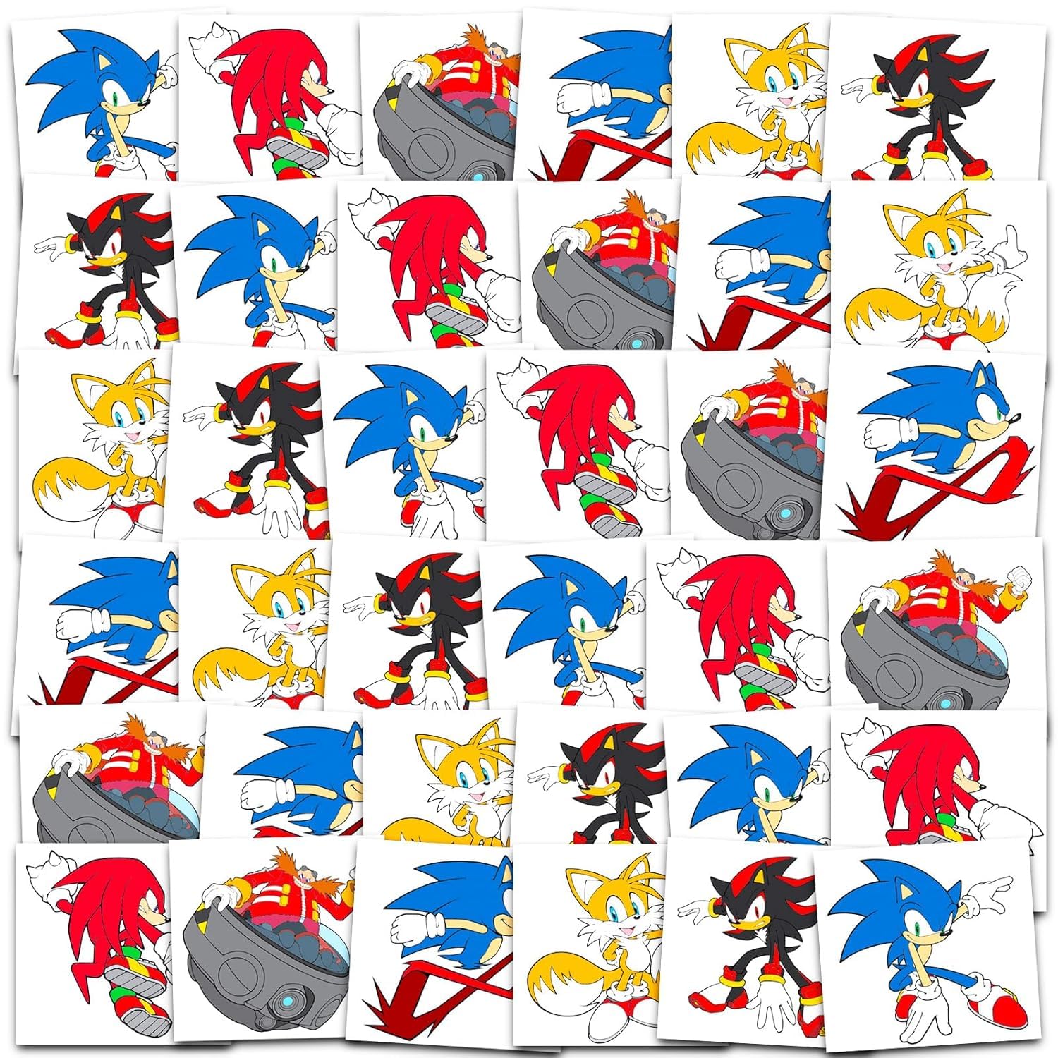 Sonic the Hedgehog tatouages personnages icones 2x2, parfaits comme cadeaux pour fête.