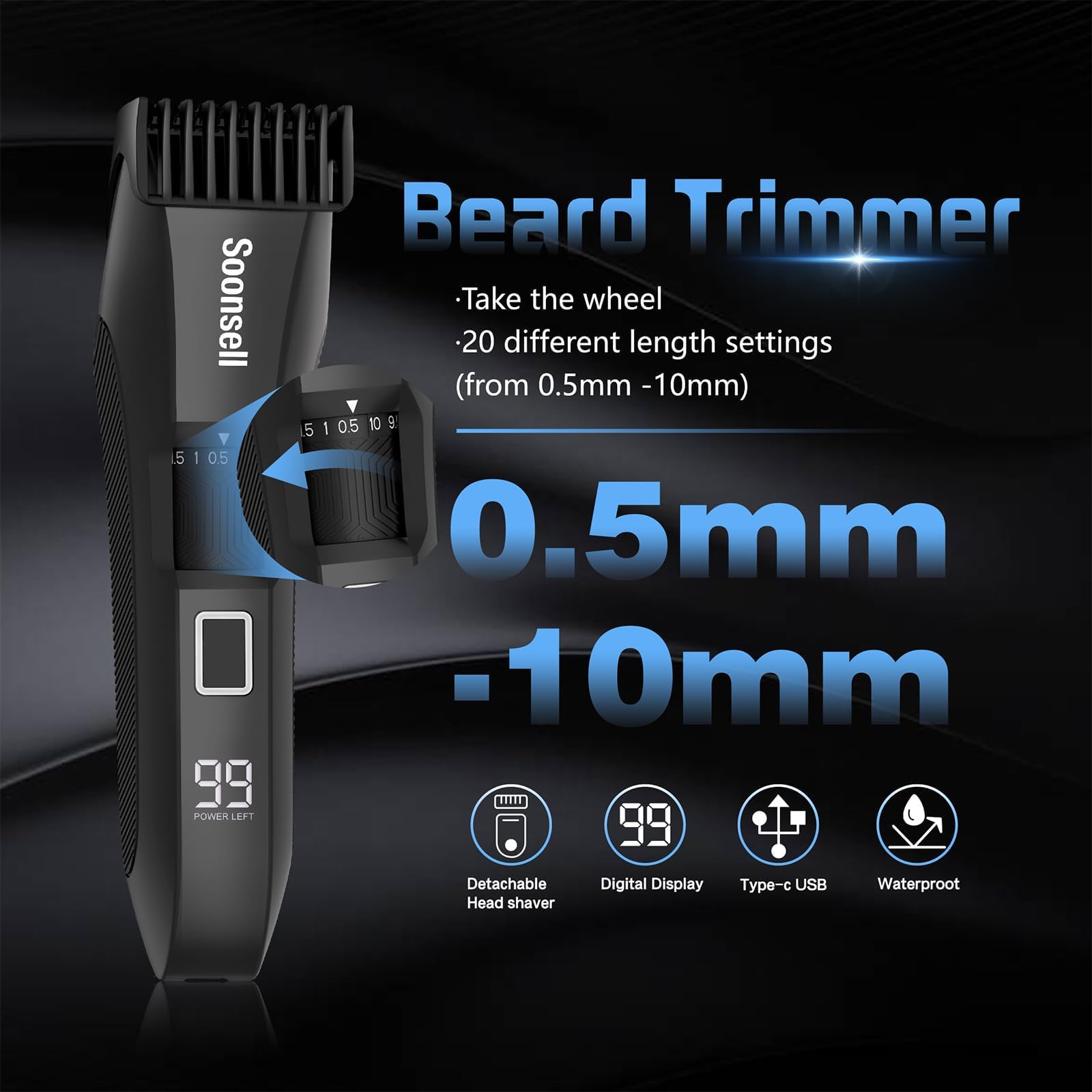Soonsell trimmer corps avec lumière DEL pour repérer les poils sur toutes les teintes de peau.