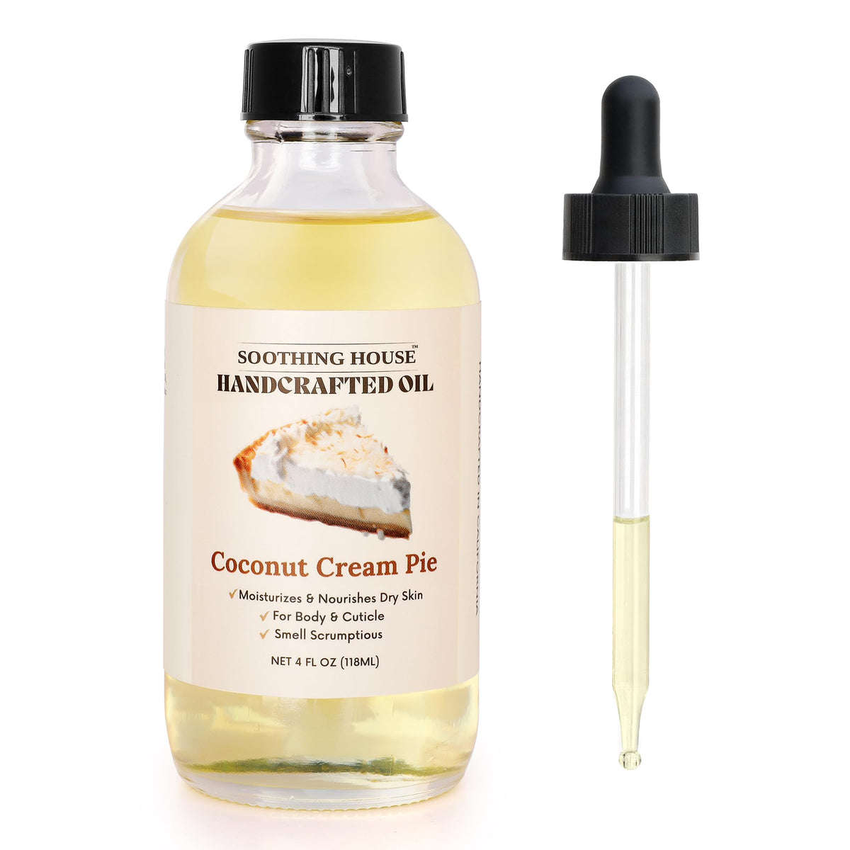 Soothing House huile corporelle coco-tarte-flacon, hydratation durable et fragrance gourmande.