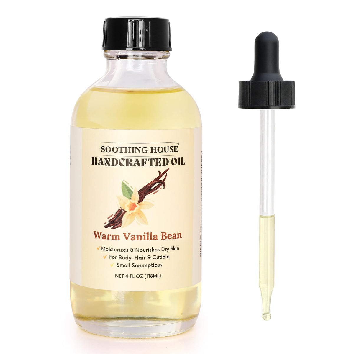Soothing House Huile Corps Vanille Chaude Bouteille — parfum chaleureux pour une peau douce