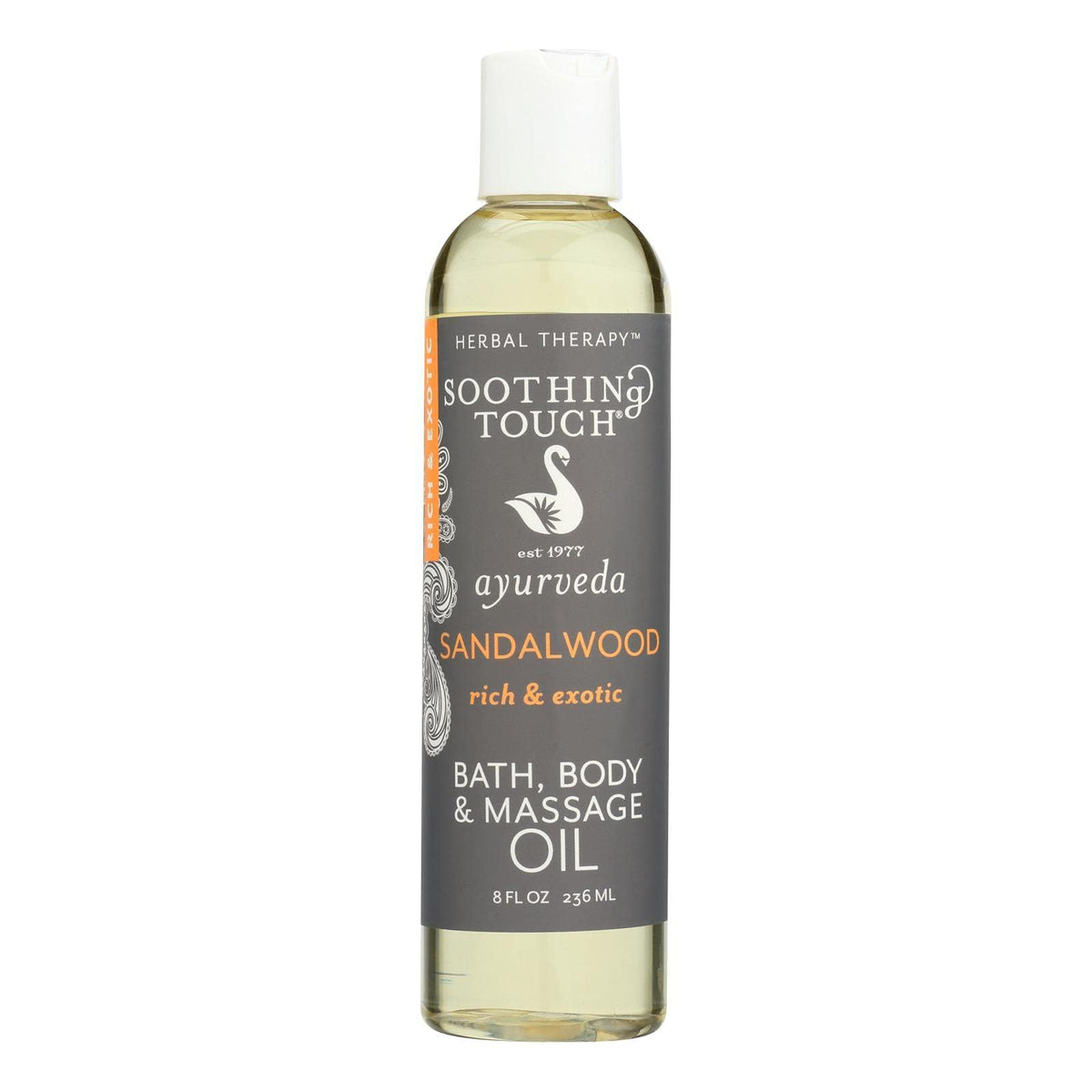 Soothing Touch - bouteille d huile de bain et corps santal, idéale pour la détente et l hydratation.