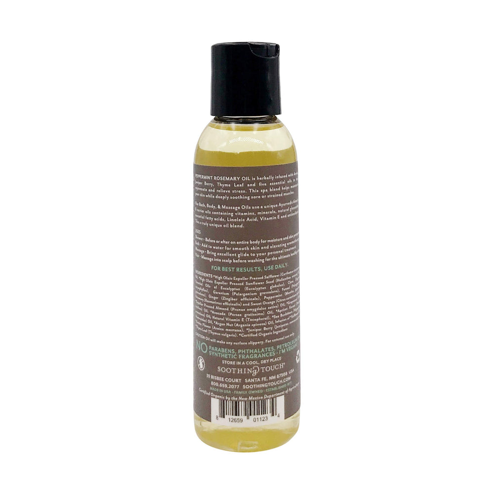 Huile Soothing Touch Menthe Romarin sur peau, application douce et hydratation.