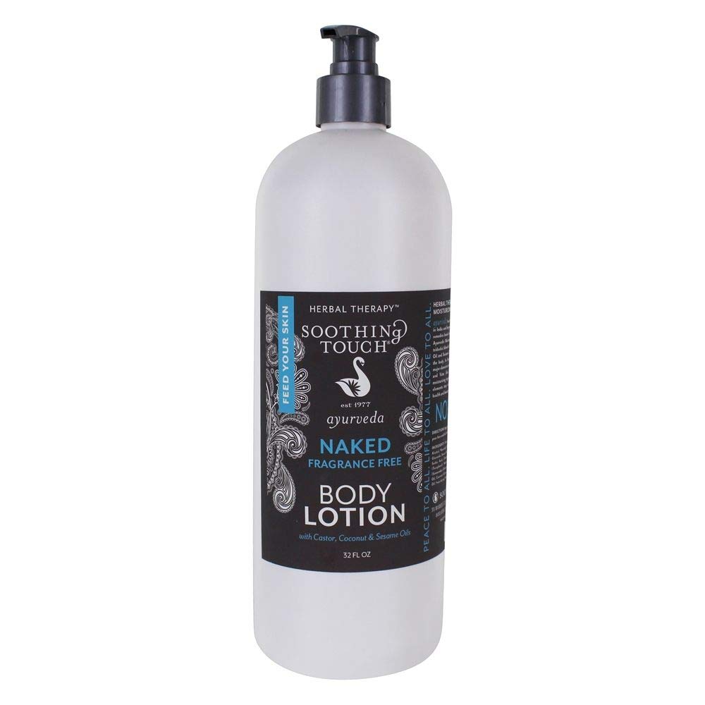 Soothing Touch Naked Lotion bottle shows fragrance-free formula for sensitive skin hydration