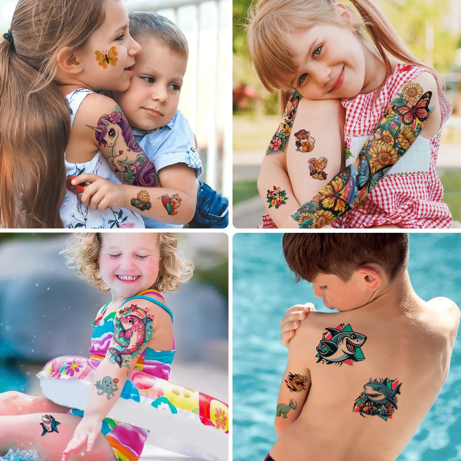 Tatouages SOOVSY pour bras complet ours et fleurs, motif charmant.