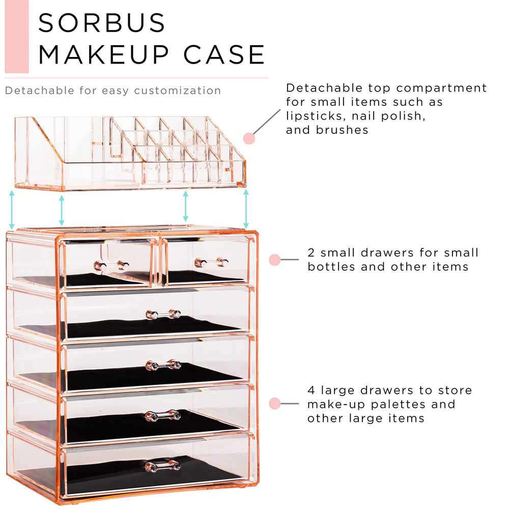 Sorbus organisateur-maquillage, compartiment supérieur pinceaux pour un accès rapide.
