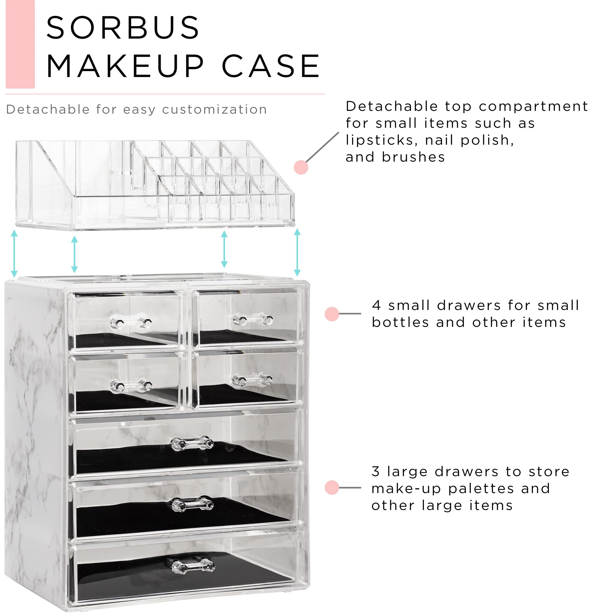 Sorbus tiroirs grands: accès rapide pour cosmétiques volumineux au quotidien.