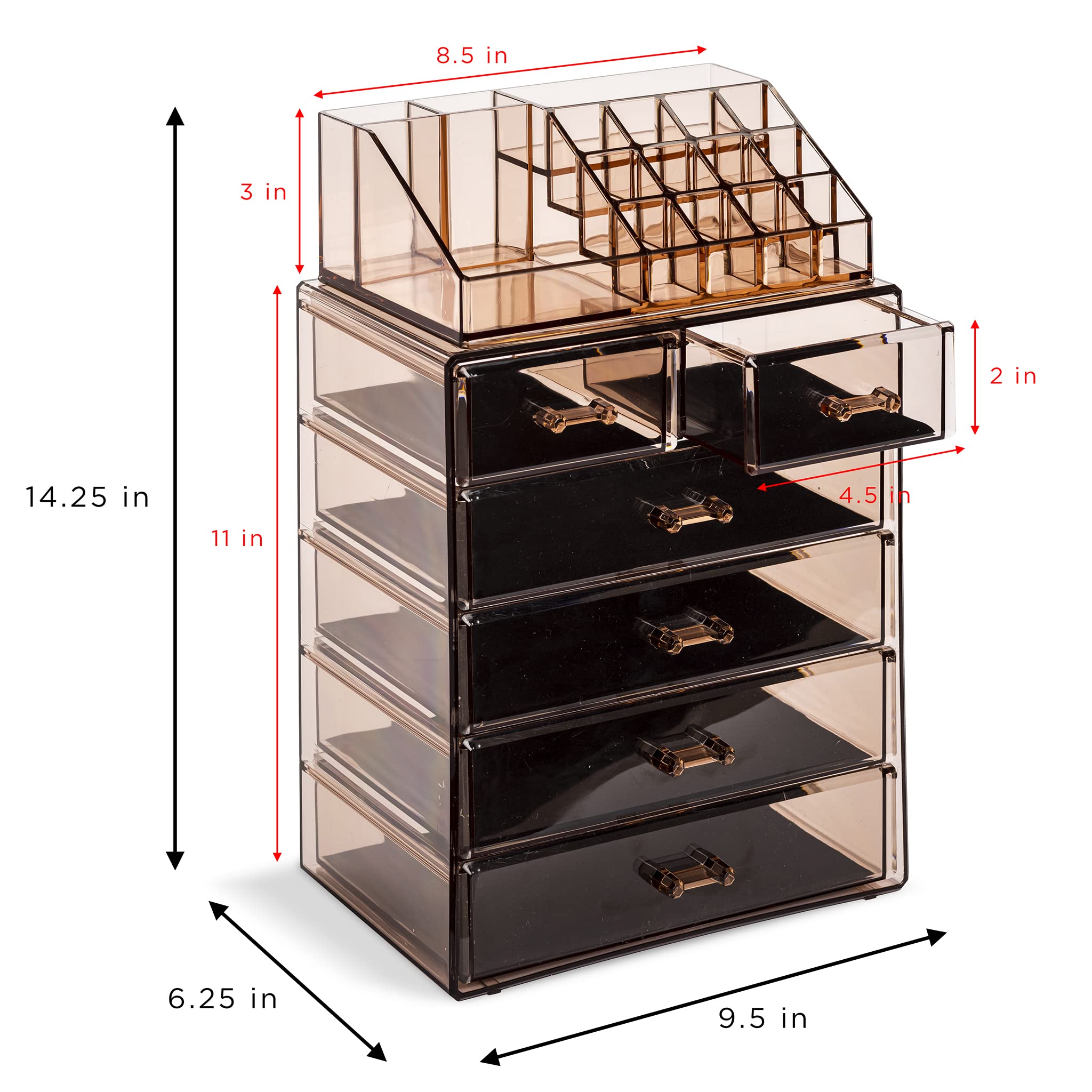 Sorbus Espace bijoux et maquillage, compartiments petits pour accessoires délicats.