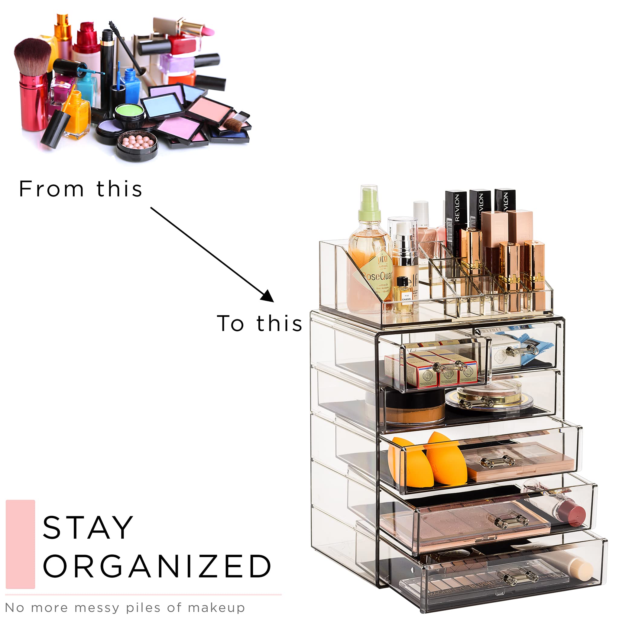Sorbus organiser-maquillage acrylique, rangement pratique sur la coiffeuse au quotidien.