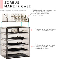 Sorbus organisation maquillage acrylique, tiroirs ouverts pour montrer les rangements.