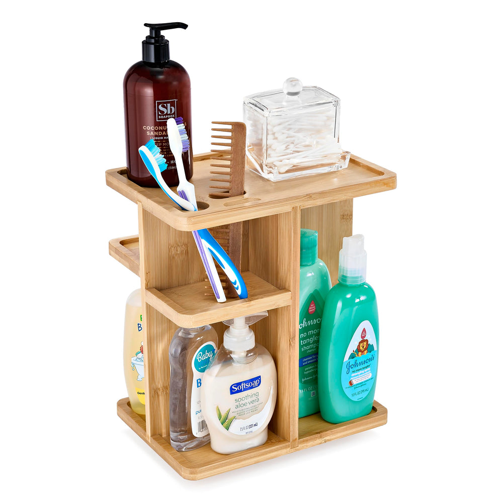 Sorbus Rangement plan de toilette en bambou, organise soins et cosmétiques.